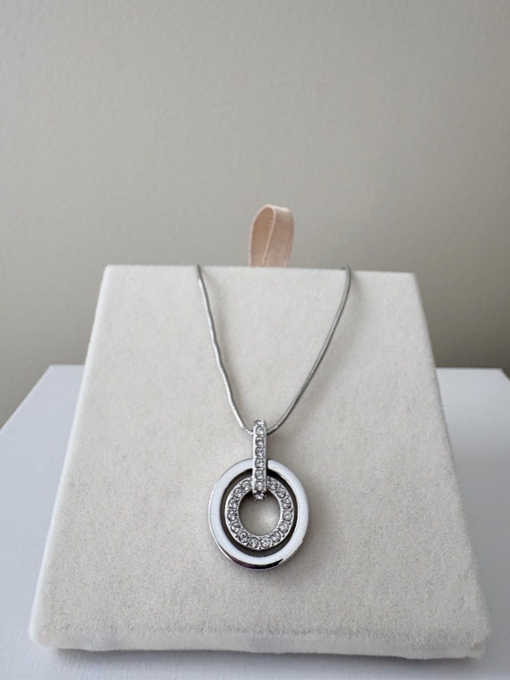 Swarovski Circle Pendant Necklace Rhodium Plated Crystal Pavé Snake Chain